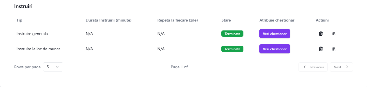 Management al instruirilor - Gestionarea instruirilor generale, la locul de muncă și periodice in domeniul SSM cu monitorizare automată și notificări.